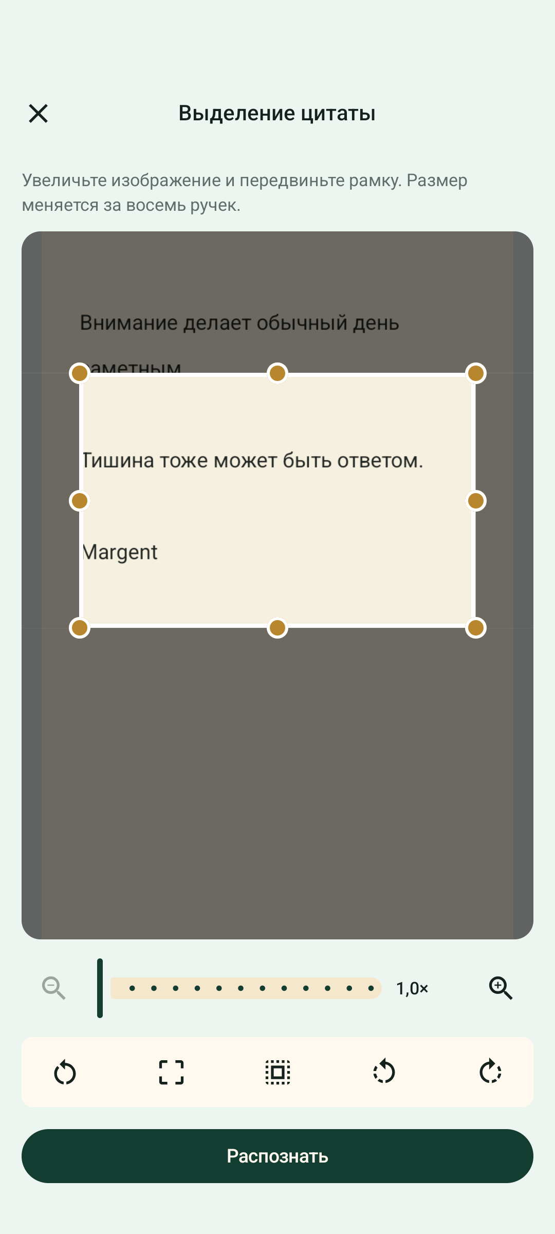 Обрезка фотографии страницы в Margent